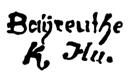 Marchio ceramica manifattura Bayreuth, m. di decoratore; Varianti: sotto Bayreuth, le lettere N.F. e B.K.C., Bayreuth (Baviera), XVIII