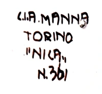 Marchio ceramica manifattura CIA Manna (epigono Lenci - Caterina Massa), artista anonimo, Torino, XX